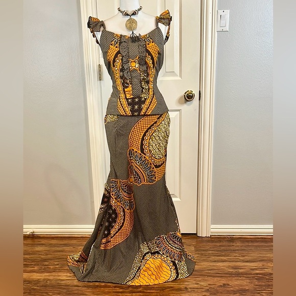 Custom African Two-Piece Wax Print Dress by Designer Chika Nwosa | Size Small - Picture 1 of 13